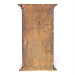 19th century clock trunk cupboard, veneered front with cantered corners, stepped plinth base