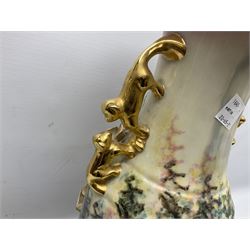Mid-late 20th century French vase of baluster form by M. Depose, with applied floral decoration and gilding, and twin handles, with impressed mark beneath, H55cm