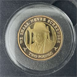 Queen Elizabeth II Isle of Man 2019 '75th Anniversary D-Day Leaders Churchill' gold proof two pound coin, cased with certificate