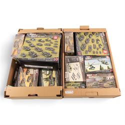 Collection of Battlefront Miniatures World War III Team Yankee 'British' models, comprising no. TBRAB03 British Starter Force - Challenger Armoured Squadron, no. TBBX07 Tracked Rapier Sam Section, no. TBBX12 Warrior Platoon, and others, mostly 1:100, all boxed