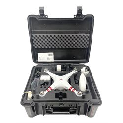 DJI Phantom 2 Vision Plus 3.0 drone, with controller, battery pack, blades, chargers and other accessories in fitted foam lined hard plastic case