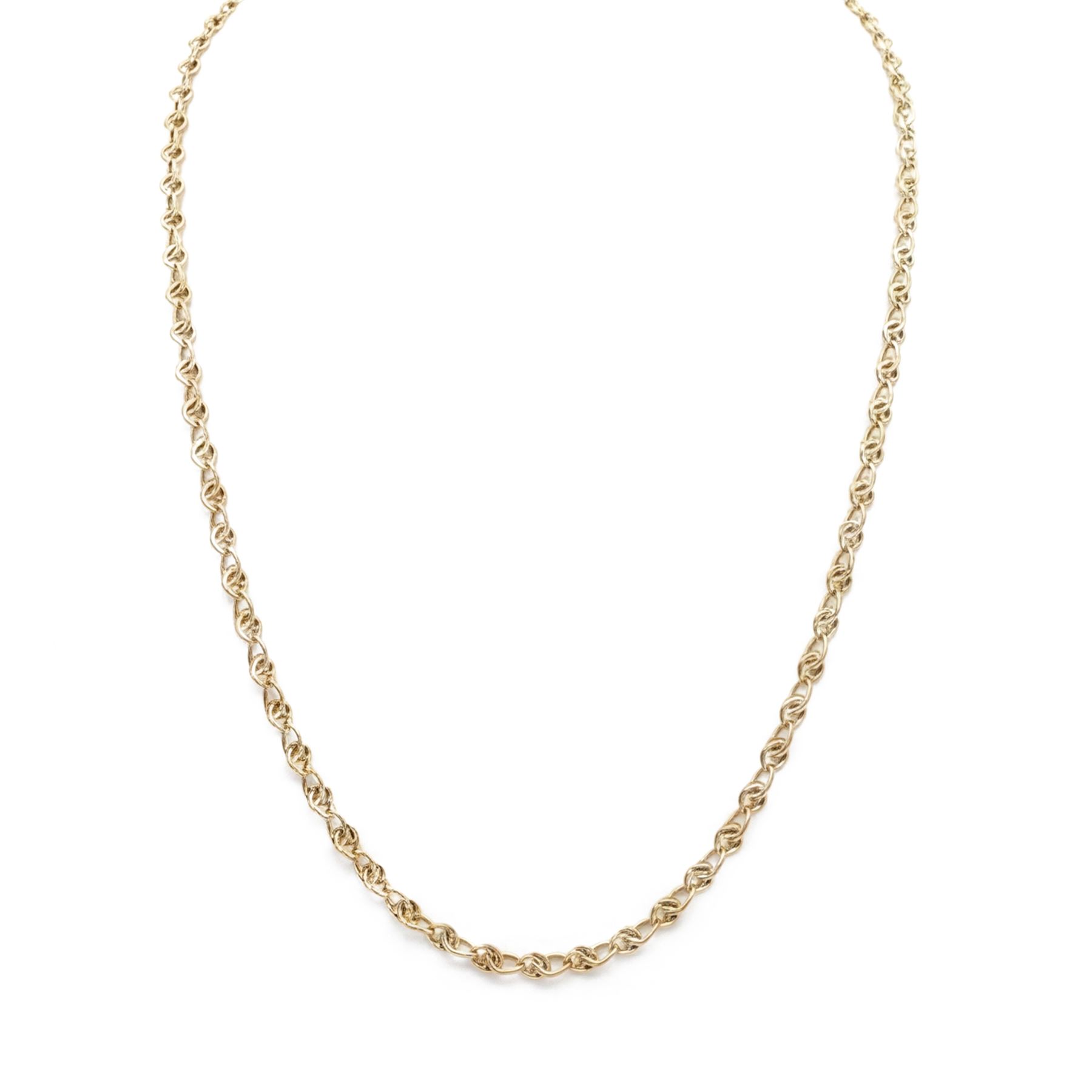 9ct gold fancy Mackintosh design link necklace by Cropp & Farr, London import mark 1992