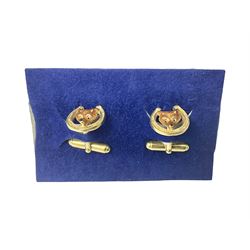 Pair of silver gilt enamel fox and horseshoe cufflinks, hallmarked 