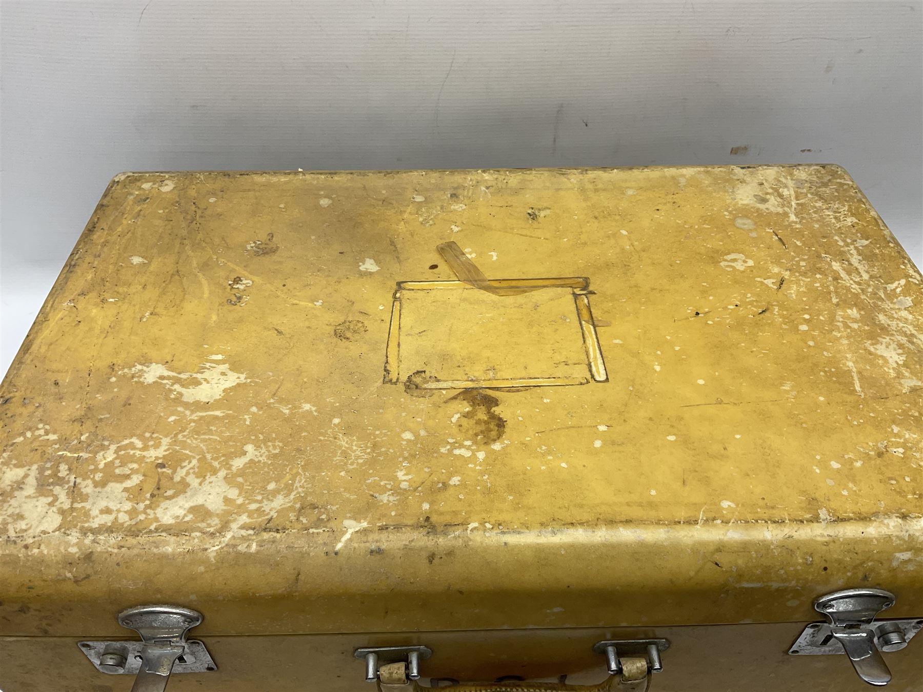 Vintage leather traveling case with monogram to cover, with watered silk lining to interior, and some contents, plus a further vintage travel case, (2)