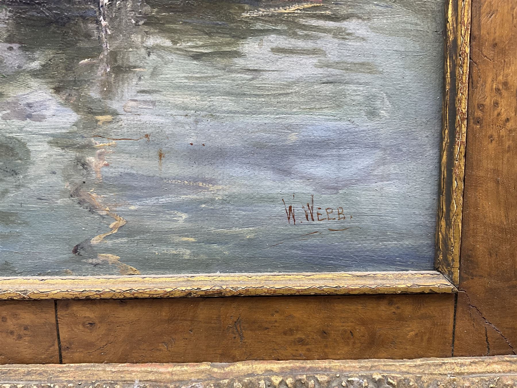 William Edward Webb (British 1862-1903): Fishing Boats in Whitby Harbour's Dock End, oil on canvas signed 34cm x 24cm