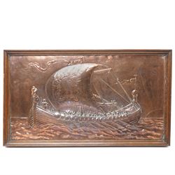 Newlyn School Arts & Crafts period copper panel, in the manner of John Pearson, with repou...
