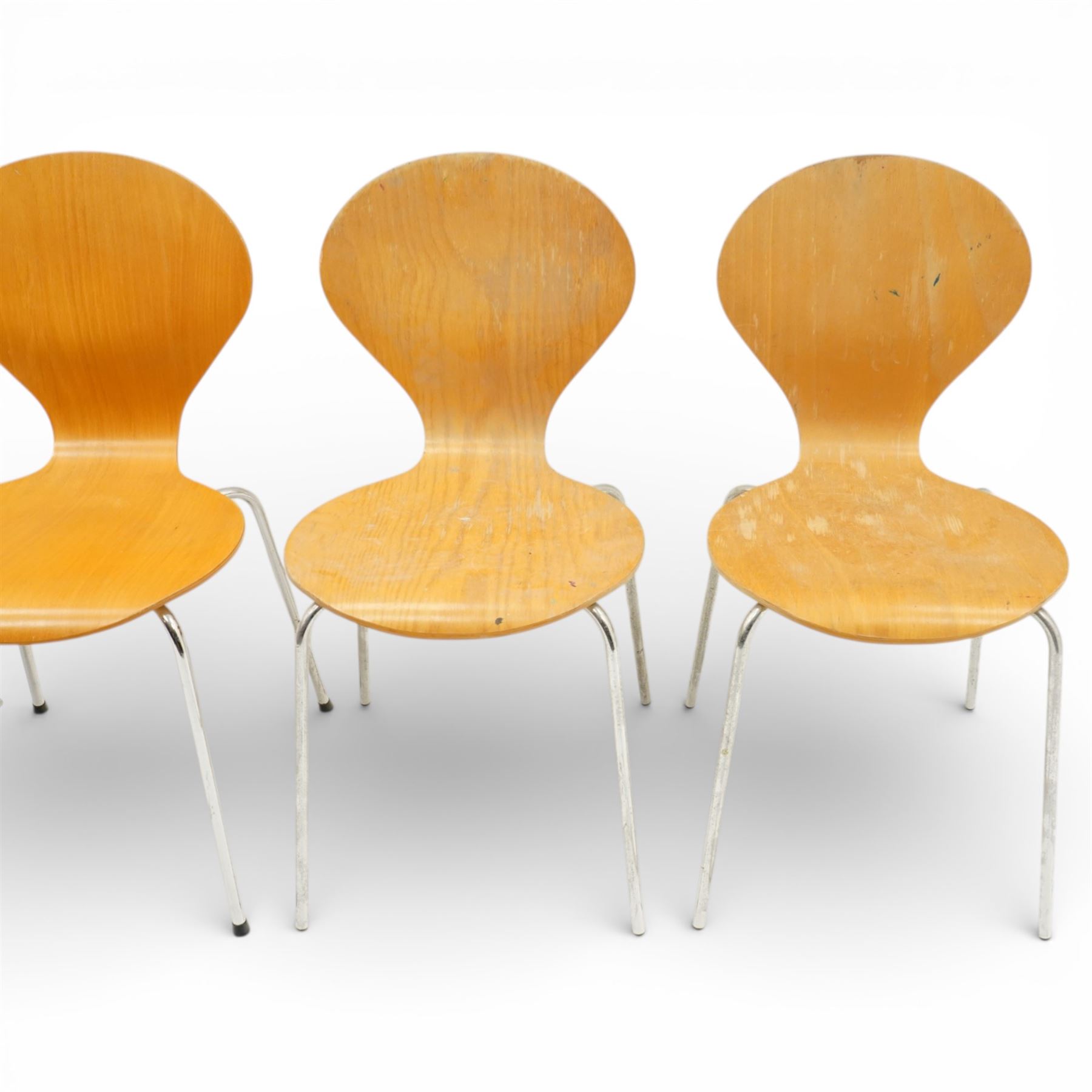Danerko - mid 20th century set of eight ‘Ant’ plywood dining chairs, moulded beech plywood seats and backs on chrome tubular supports