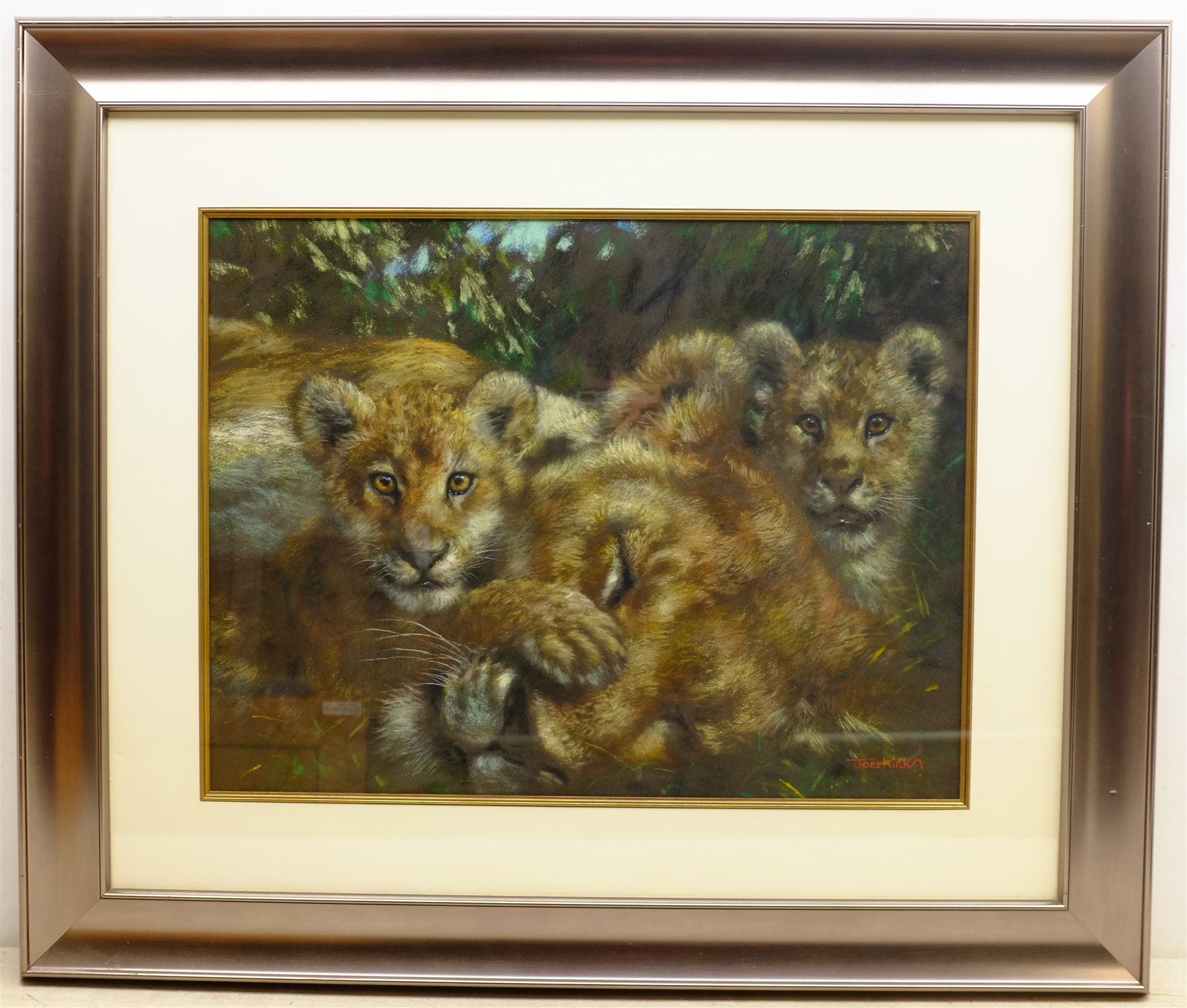 Joel Kirk (British 1948-): Lion Cubs, pastel signed 48cm x 63cm
