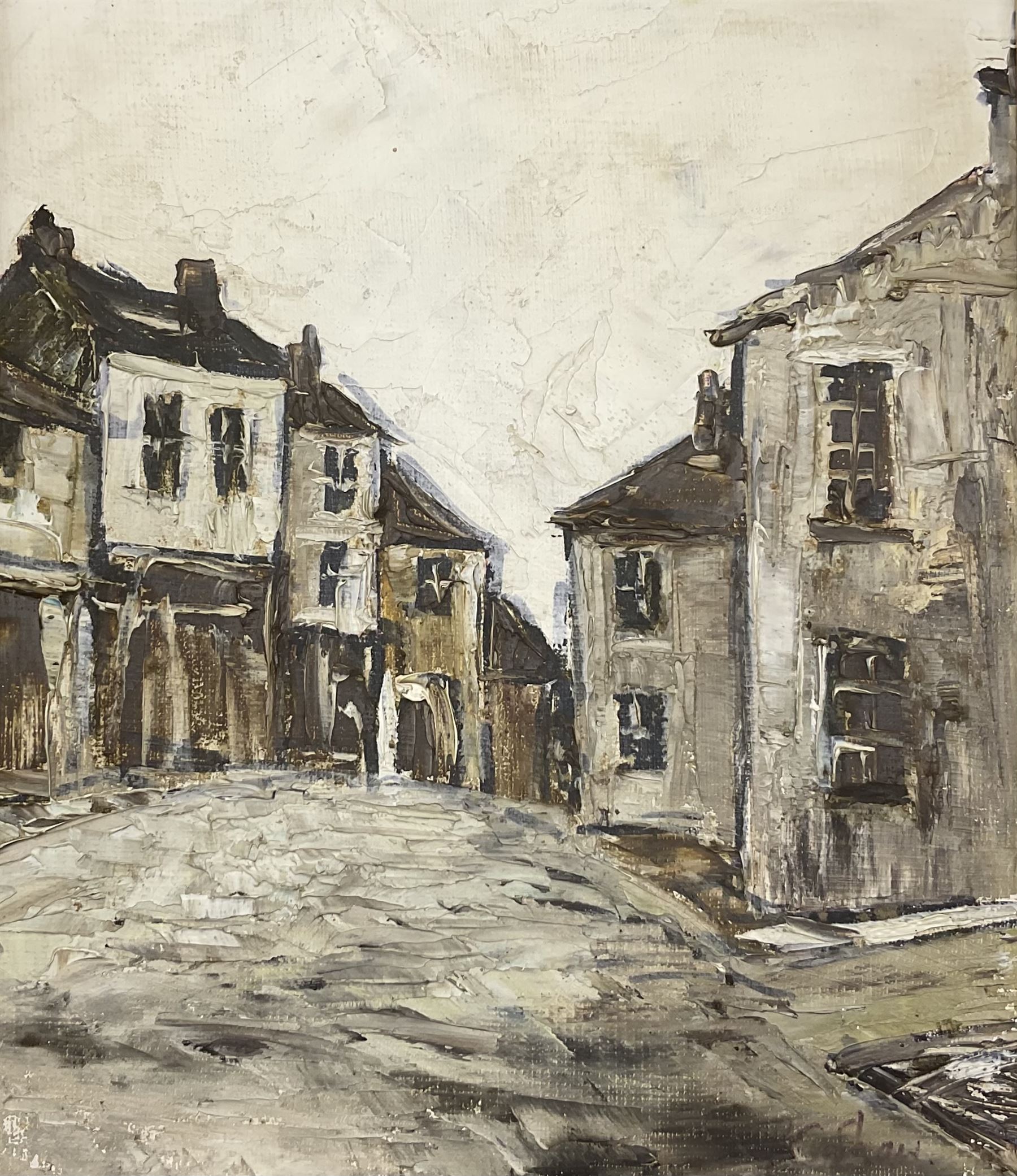 Barbara C Shaw (Northern British 20th century): 'Lane into Thorpe' and 'Main Street', two oil on boards signed together with M Yeadon (Northern British contemporary): 'Howarth Main Street Bronte Country', oil on board signed max 24cm x 39cm (3)