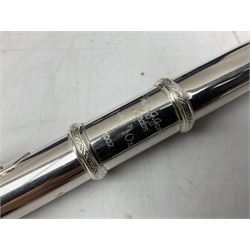 Trevor J. James T.T. 10X silver plated flute, with two mouthpieces and crook joint, serial no. 71002, in carry case