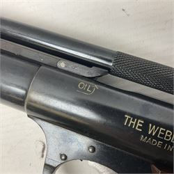 Webley Senior .22 cal. air pistol with top lever action, serial no.273; in original box with label under lid; together with two tins of pellets NB: AGE RESTRICTIONS APPLY TO THE PURCHASE OF AIR WEAPONS.