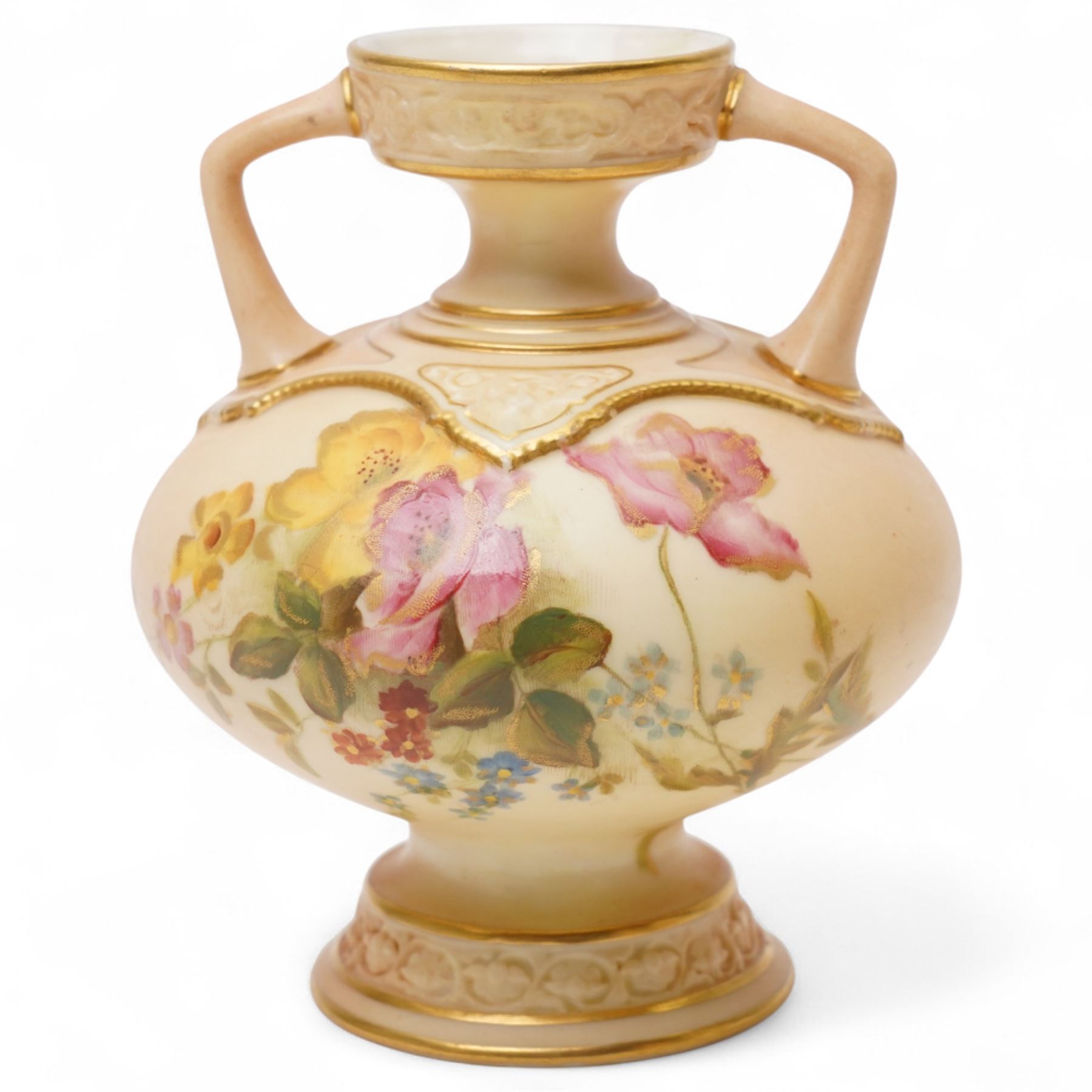 Four pieces of Royal Worcester blush ivory, each decorated with floral sprigs of various flowers, tallest 15.5cm (4)