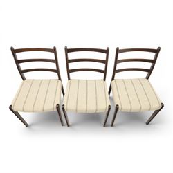 Danish Oversea Furniture - Set of six mid-20th century ladder back dining chairs, upholstered striped seat