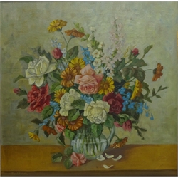  Still Life of Flowers in a Vase, oil on canvas signed by Hans Pawlitschek 50cm x 50cm  