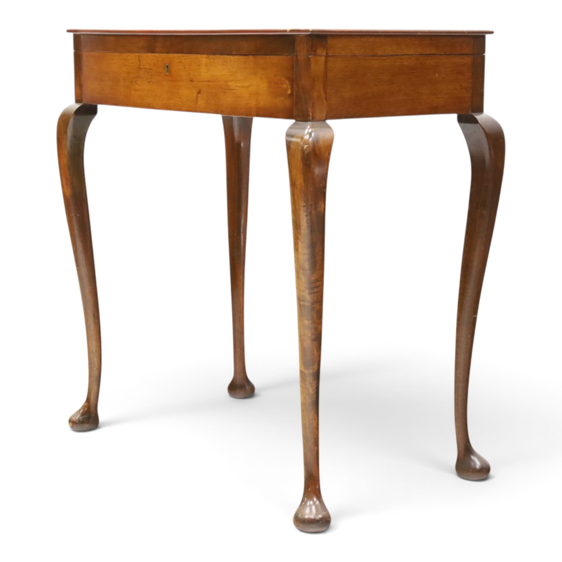 Canteen of plated Elkington Monarchy cutlery in mahogany table stand on cabriole legs W67cm