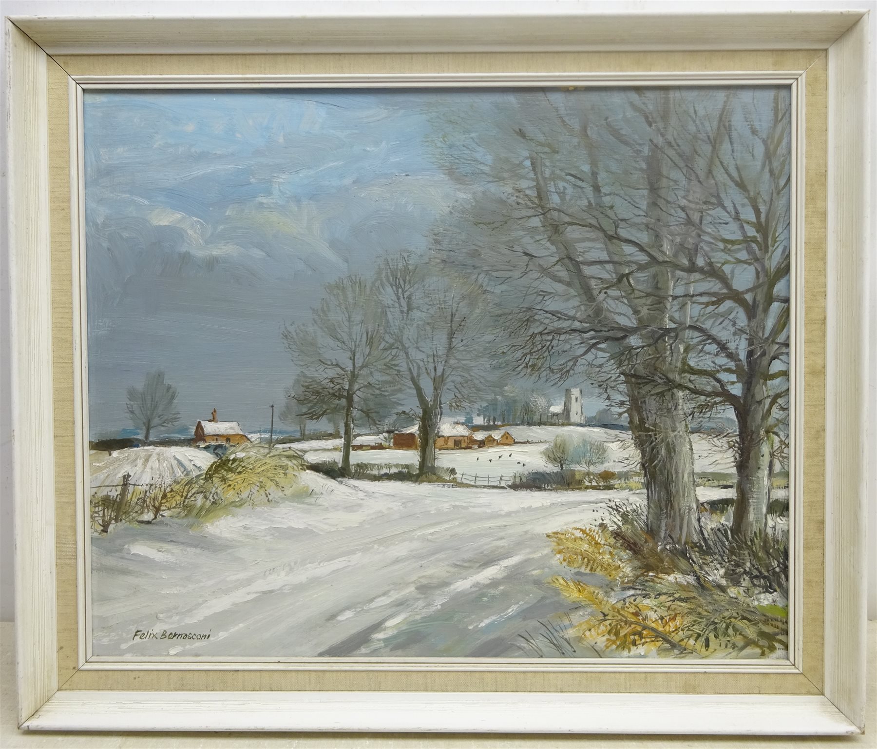 Felix Bernasconi (British 1911-2001): Bradfield Road, Slayfield in Winter, oil on board signed