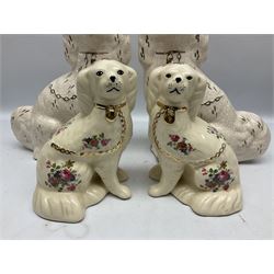 Three sets of Staffordshire style dogs, largest example H28cm 