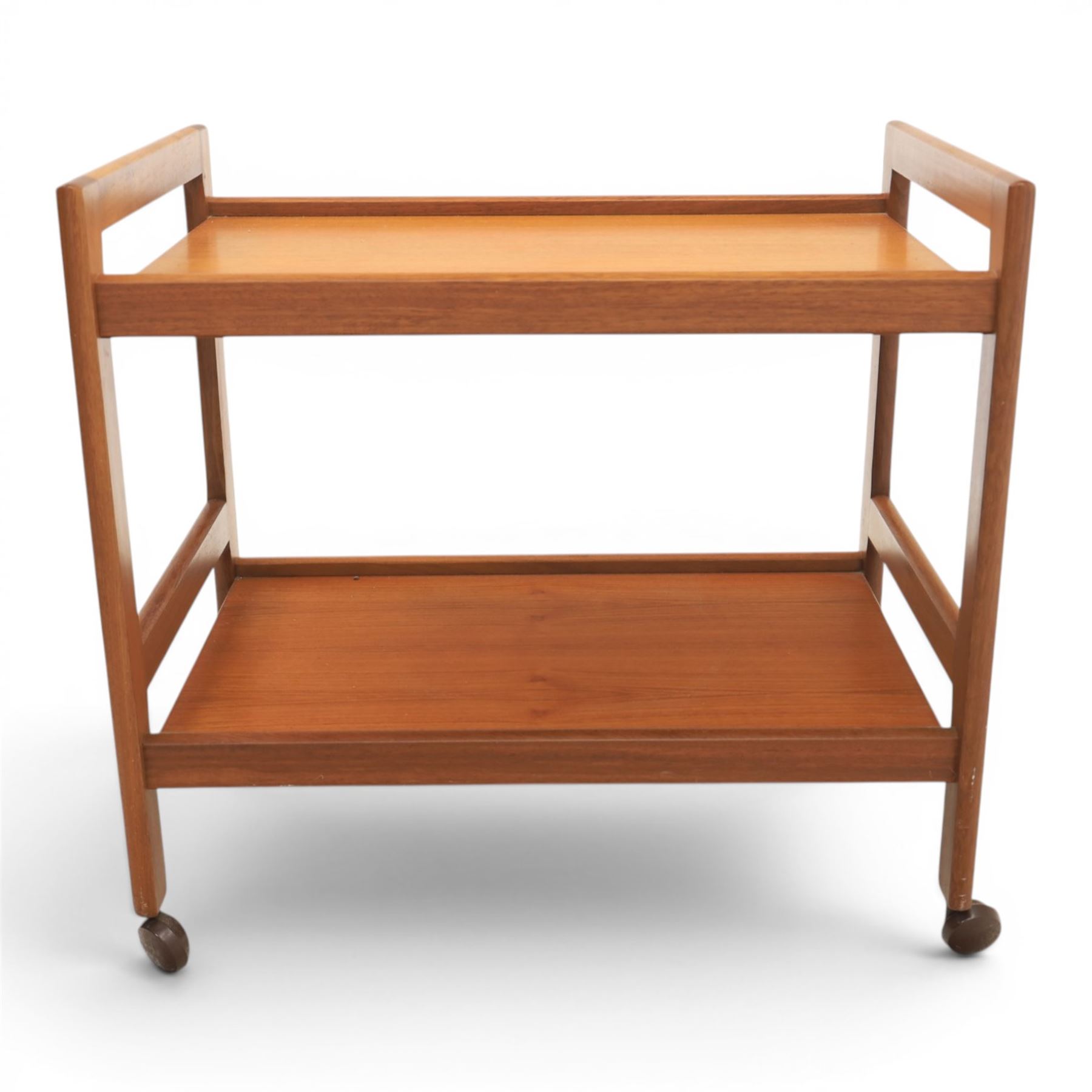 Brdr. Furno - teak tea trolley, two tiers with handles, raised on square supports on castors