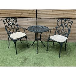 Aluminium  garden table and two chairs painted in green - THIS LOT IS TO BE COLLECTED BY APPOINTMENT FROM DUGGLEBY STORAGE, GREAT HILL, EASTFIELD, SCARBOROUGH, YO11 3TX