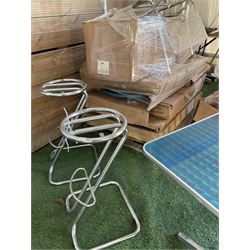 Job lot of American diner furniture, including stools, stainless steel tables, Set of six of american diner style two seater leather diner benches and other - THIS LOT IS TO BE COLLECTED BY APPOINTMENT FROM DUGGLEBY STORAGE, GREAT HILL, EASTFIELD, SCARBOROUGH, YO11 3TX