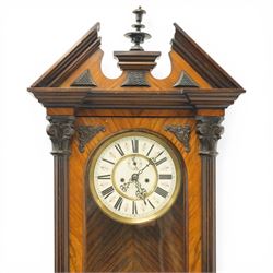 Late 19th century Vienna regulator wall clock with 19cm dial in walnut case with broken arch pediment and brass weights H128cm 