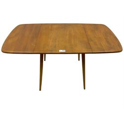 Ercol - elm and beech dining table, rectangular drop-leaf top on splayed square tapering supports 