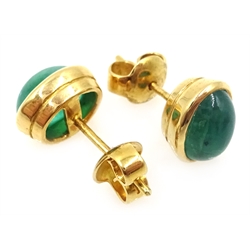  Pair of gold jade stud ear-rings, stamped 18ct  