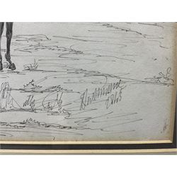 Dunsmore ?? (19th century): Queen Victoria and the Horse Guards, pen and ink indistinctly signed and dated 1845, 18cm x 28cm