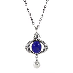 Georg Jensen 2013 Heritage Collection silver lapis lazuli pendant necklace, stamped, boxed 