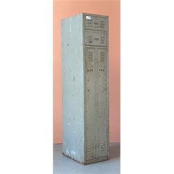 Mid 20th century steel cabinet locker fitted with four doors. H178cm, W38cm, W54cm.