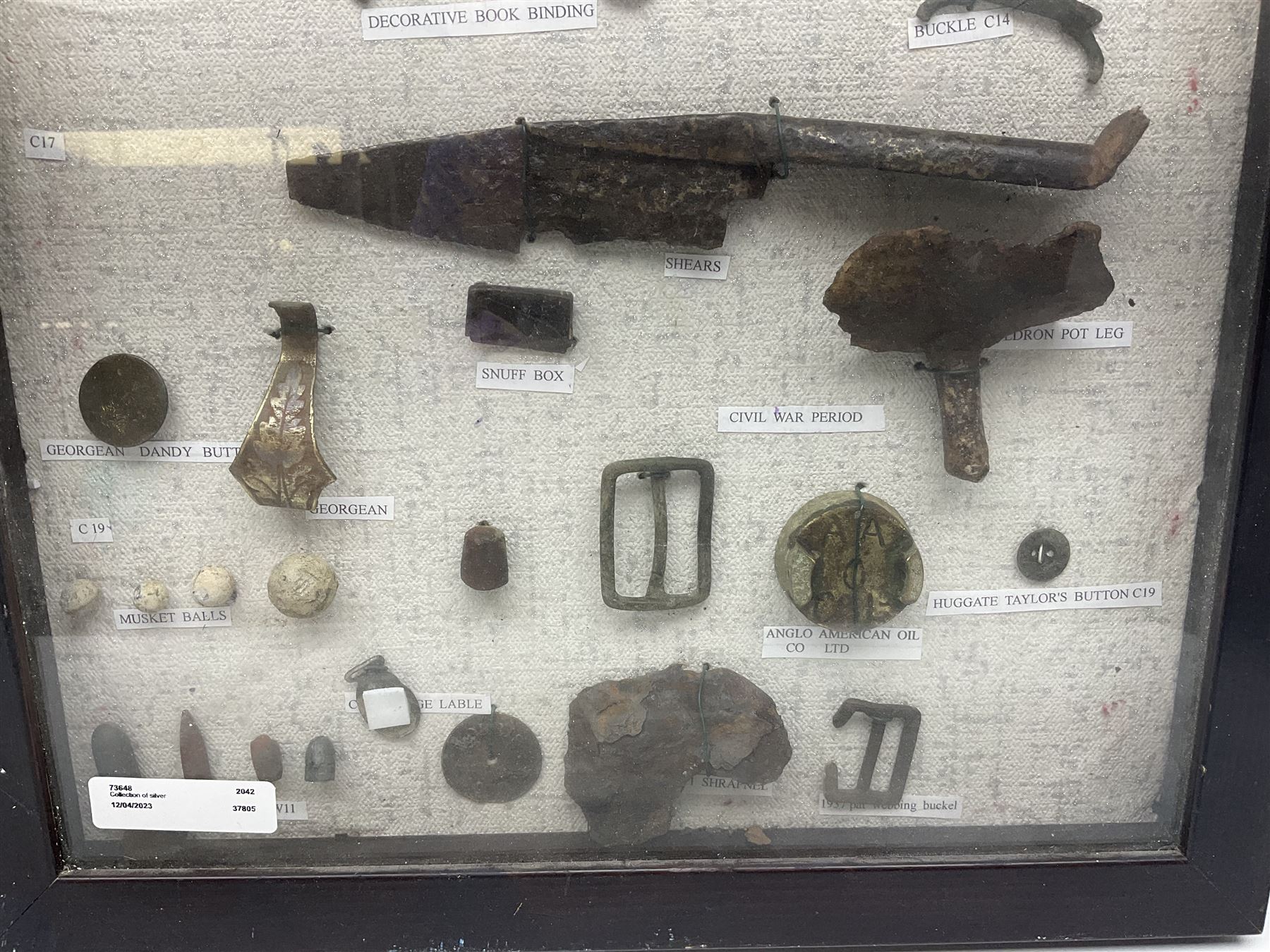 Collection of metal detector finds, to include Neolithic, Roman, medieval  specimens, musket balls, book bindings, tokens, shrapnel etc, 