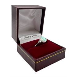 Silver cubic zirconia and opal cluster ring, boxed