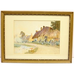 Arthur Claude Strachan (British 1865-1938): Horses and Ducks by a Thatched Cottage, watercolour signed 25cm x 35cm