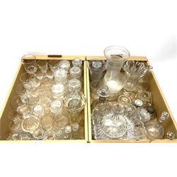 Group of Victorian and later clear glassware, to include cut, moulded and pressed examples, including tumblers and other drinking glasses, celery vases, finger bowls, etc. 