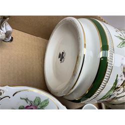 Set of four contemporary Mosa Holland tiles, three further tiles, Grayshott pottery clock, motto ware teacup and saucer, jug and mug, Royal Albert Old Country Roses, Chinese mud men figures, Spode etc