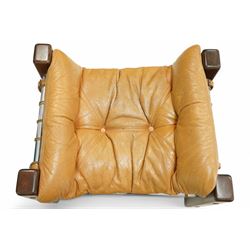 Jean Gillon (Romanian/Brazilian 1919-2007): 'Amazonas' easy chair, mahogany framed with slung leather upholstered cushions, together with matching footstool