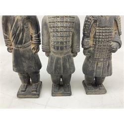 Three Chinese terracotta warrior style figures, tallest H23cm
