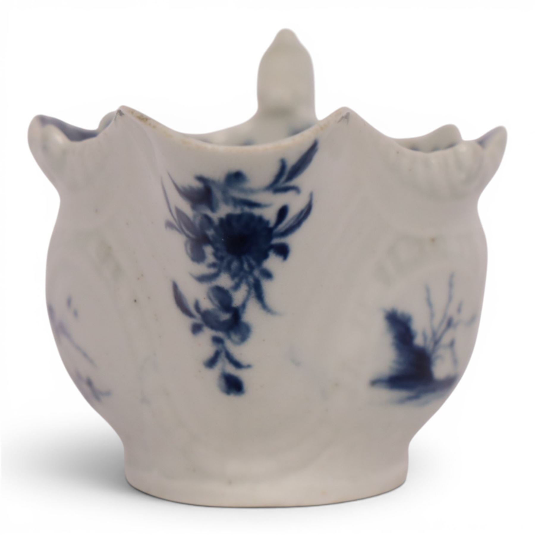 Worcester blue and white cream boat, decorated in the Two Porter Landscape pattern, circa 1765-1775, L13.5cm