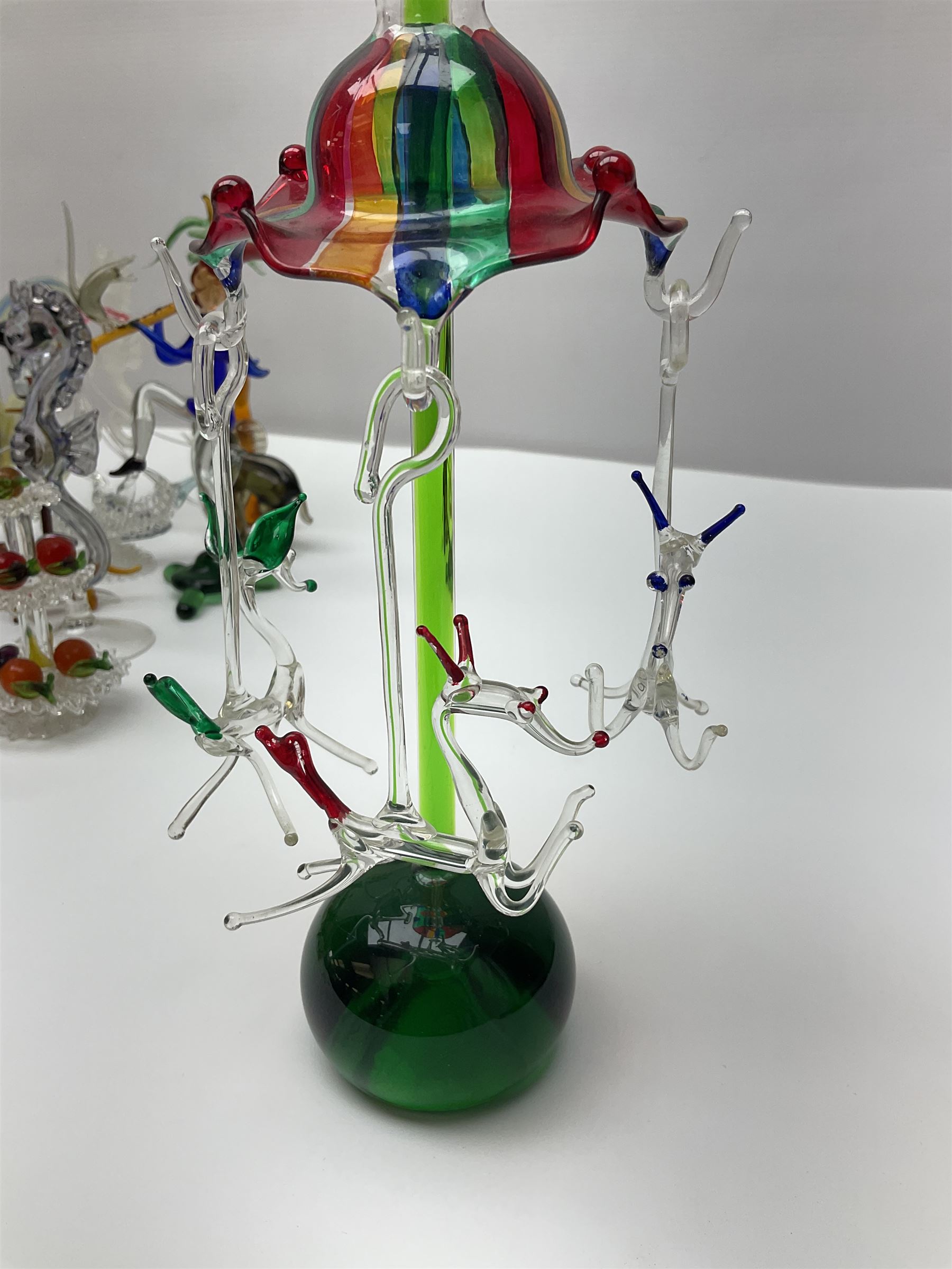 Large collection of hand-blown glass animals and figures, to include fish, birds, cats, dogs, monkeys etc