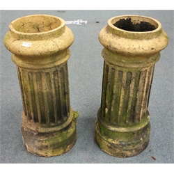  Pair Victorian reeded terracotta Chimney pots, H77cm  