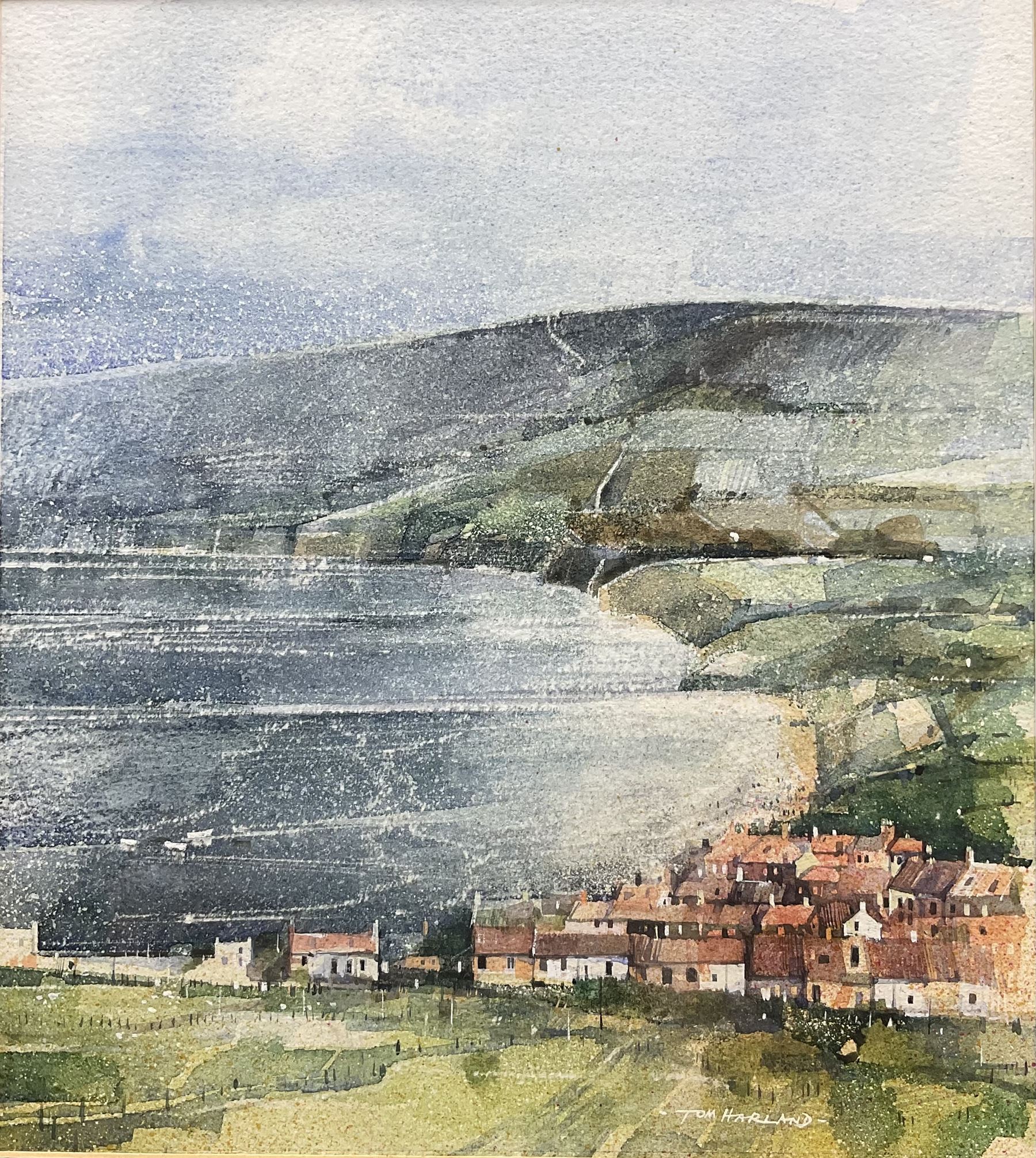Tom Harland (Yorkshire 1945-2012): View Across Robin Hood’s Bay, watercolour with scratching out 26cm x 23cm