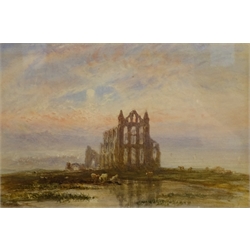  George Weatherill (British 1810-1890): Whitby Abbey with Cattle Grazing by Moonlight, watercolour signed 14cm x 21cm  