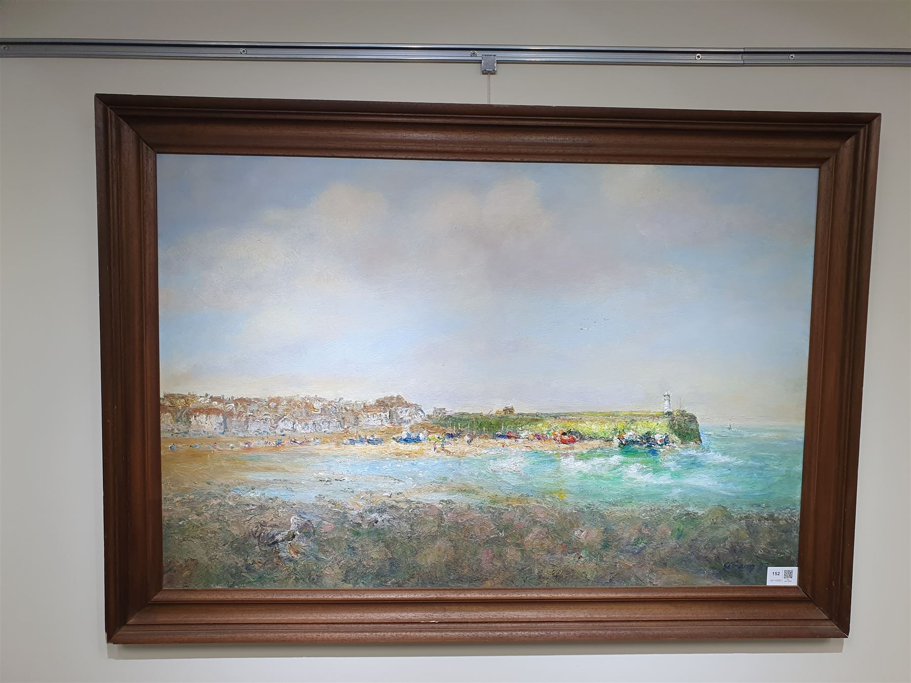 Michael James Strang (Cornish 1942-2021): Smeaton's Pier St Ives viewed from Wharf Road, oil on board signed and dated '87, 60cm x 90cm