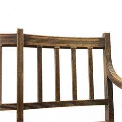 Liberty & Co. London - circa. 1890s ‘The Wykeham’ settle or bench, reeded frame and rush seat, on turned supports united by turned stretchers

The promotional sketch for ‘The Wykeham’ range can be seen in the ‘Liberty & Co. Handbook of Sketches, 1889’ p.49. It is also reproduced in Daryl Bennett’s ‘Liberty’s Furniture 1875-1915 […]’ p.106. Referred to as ‘The Wykenham: ‘oaken furniture’’. See images. 

