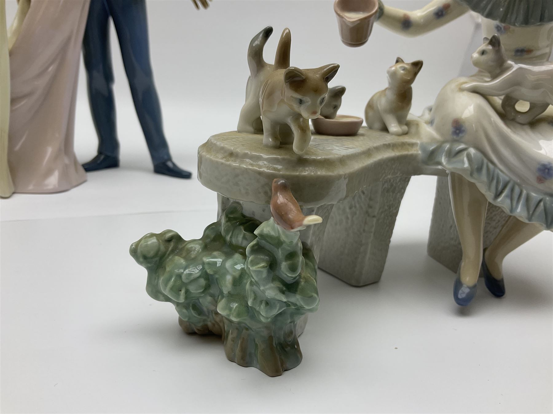 Two Lladro figure groups, Happy Anniversary no 6475 and Meal Time no 6109, largest H32cm