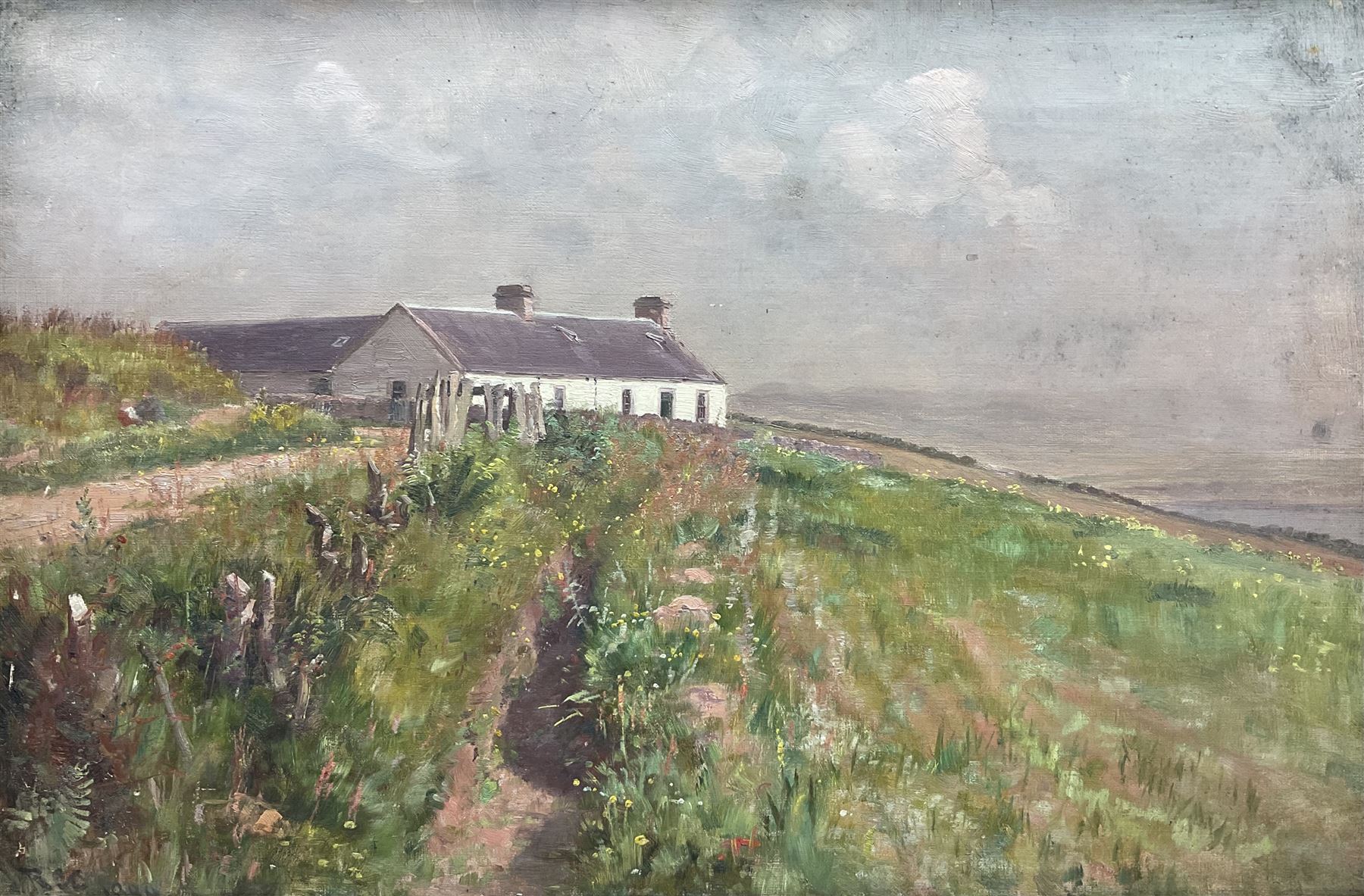 Robert Cree Crawford (Scottish 1842-1924): Cottage by the Sea, oil on canvas signed with initials 1888, 40cm x 60cm