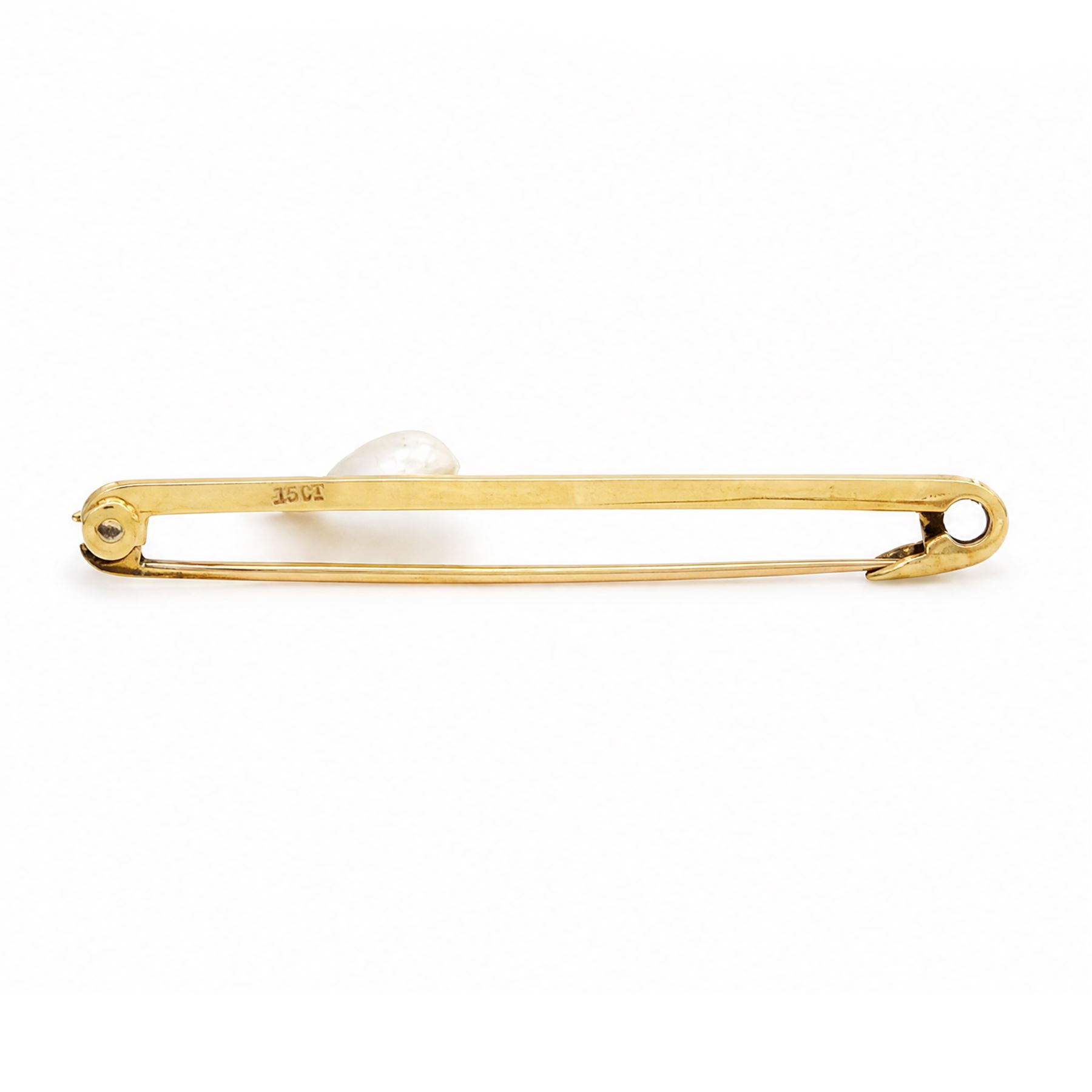 Early 20th century gold pearl and enamel duck brooch, stamped 15ct