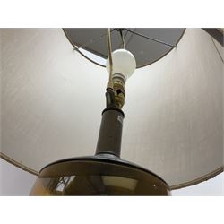 Table lamp and shade in the form of a vintage coffee grinder, together with a converted oil lamp, tallest example H94cm 