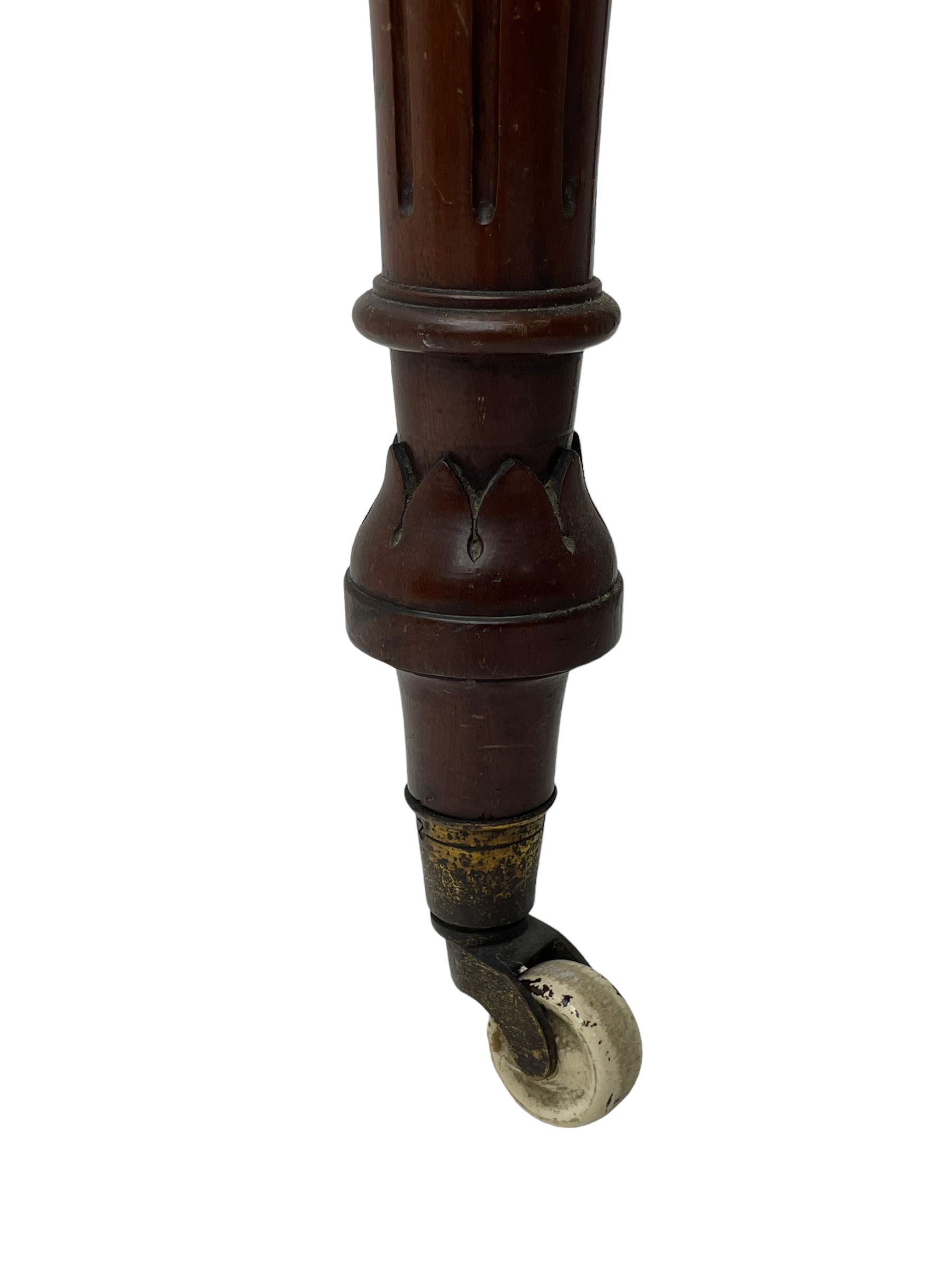 Victorian figured mahogany two-piece bedroom set - the washstand with white and black marble moulded top with arched back and raised shelf, two moulded frieze drawers, on turned and fluted supports with brass and ceramic castors (W123cm, D60cm, H102cm); the dressing table with raised swing mirror in moulded frame with shell and scroll carved pediment, on scrolled horns carved with foliage, four raised trinket drawers over moulded rectangular top, fitted with two drawers, on turned and fluted supports with brass and ceramic castors (W122cm, H177cm, D62cm)