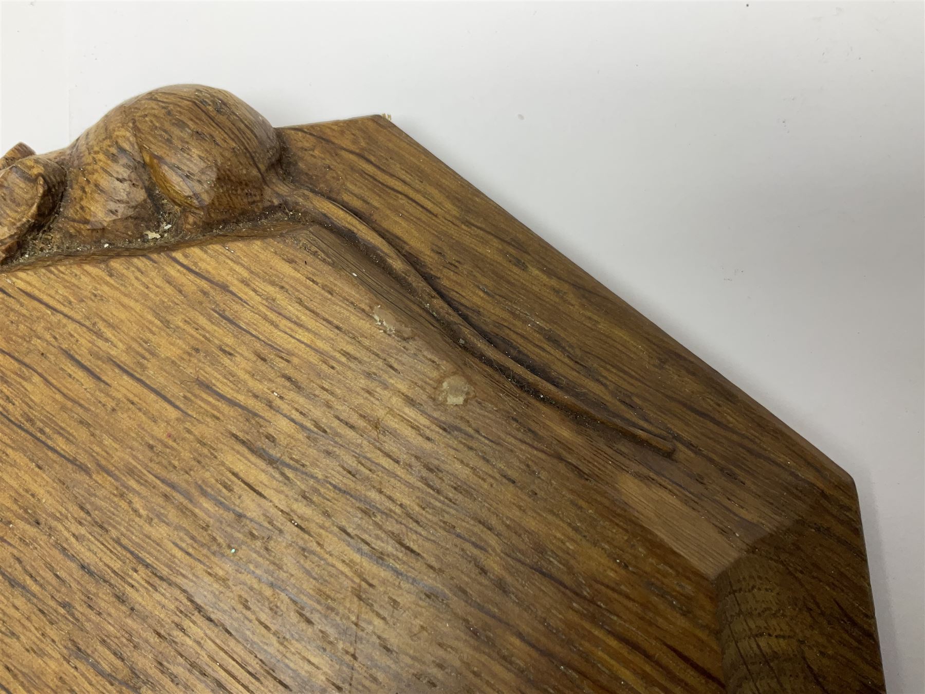 Mouseman - oak octagonal chopping board or teapot stand, moulded edge carved with mouse signature, by the workshop of Robert Thompson, Kilburn